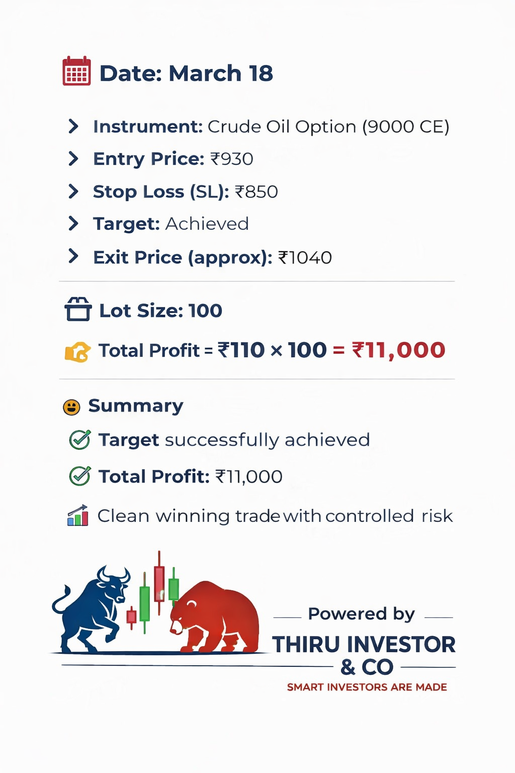 CRUDE OIL INDEX TRADE ON MAR 18